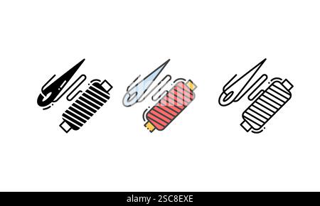 Vector embroidery icon featuring a needle and thread, representing the art of embroidery, sewing, and needlework. Outline, Glyph and Filled Outline St Stock Vector