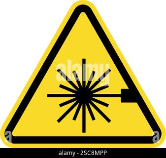 Laser beam warning sign. Triangle yellow background. Safety signs and symbols. Stock Vector