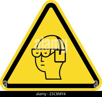 Flying debris and loud noise warning sign. Triangle yellow background. Safety signs and symbols. Stock Vector