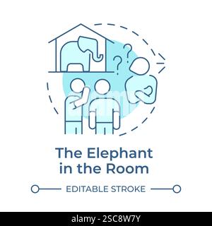 Elephant in room soft blue concept icon Stock Vector