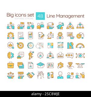 Line management RGB color icons set Stock Vector