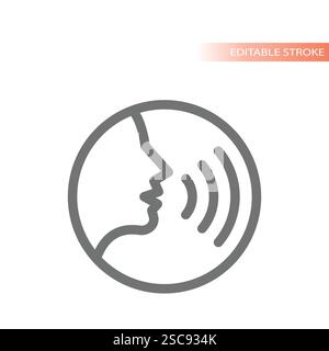 Voice command or speech control vector label. Voice recognition line circle icon. Stock Vector