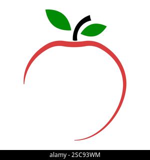 Red Apple with Green Leaf Line Art Stock Vector