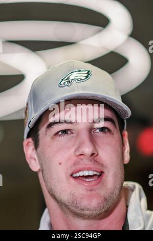Hilton Riverside Conference Philadelphia Eagles quarterback Tanner McKee speaks during a news ...