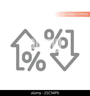 Percent arrows up and down icon set. Income and cost increase and decrease arrow icons. Stock Vector