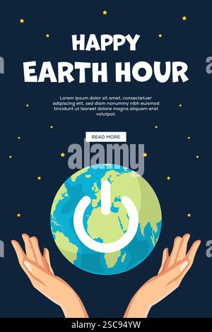 happy earth hour vertical banner illustration design Stock Vector