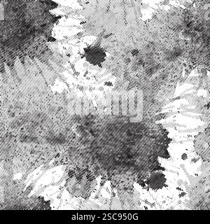 Vector seamless monochrome pattern with paint splashes and strokes. Engraving texture with dye stains for wallpaper and wrapping paper Stock Vector
