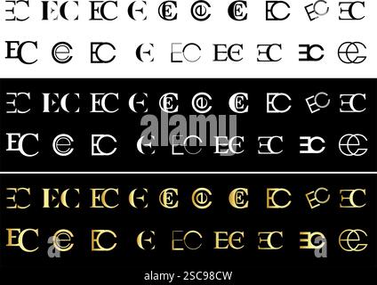 Big set of Alphabet letters monogram icon logo EC. vector illustration Stock Vector