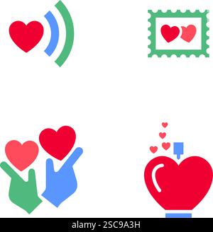 Set icons or Valentines day symbols, holiday signs designed for celebration, vector trendy modern style. Stock Vector