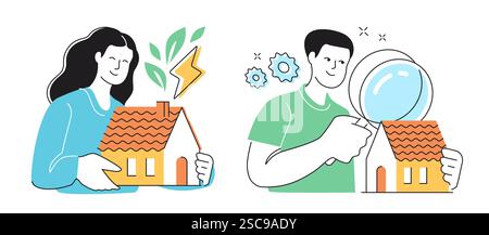 Real estate market research. Energy efficiency. Home ownership, financial planning in housing services Stock Vector