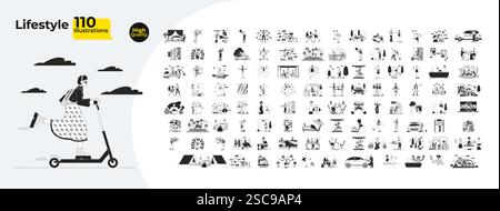 Lifestyle cartoon outline illustrations mega bundle Stock Vector