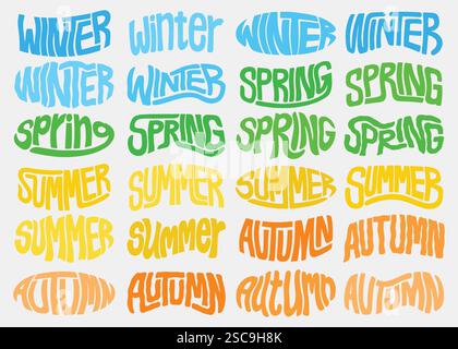 4 Seasons words lettering compilation set.  Winter Spring Summer Autumn word. Vector Lettering design illustration for web, t-shirt design, other grap Stock Vector