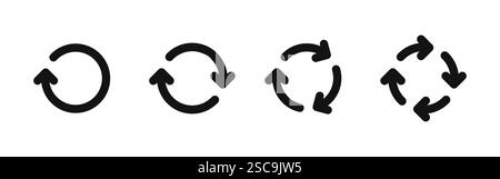 Set of circle arrows rotating on white background. Refresh, reload, recycle, loop rotation sign collection. Black circle arrows for infographics, web Stock Vector