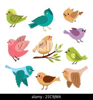 Set of cute spring birds Stock Vector