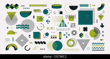 Memphis geometric shapes. Abstract retro 80s 90s minimal style, trendy vintage minimalism figures and bold simple elements. Vector set Stock Vector