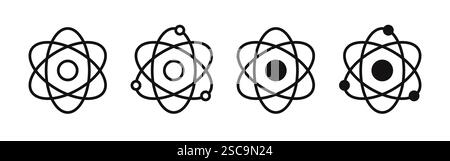 Atom icons set. Scientific, nucleus, proton, neutron, electron, core value. Vector illustration. Stock Vector