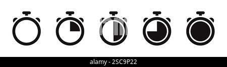 Timer icons set. Stopwatch, kitchen timer, countdown timer, cooking time symbols. Vector illustration. Stock Vector