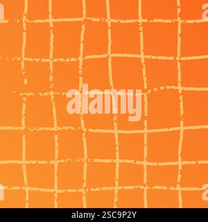 Orange gradient yellow grid check vector pattern set. Orange yellow hand-drawn grid background irregular brush dry texture stripes and lines Stock Vector