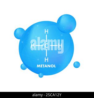 Methanol Chemical Formula with Blue Spheres and Network Stock Vector