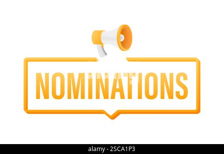 Megaphone announcing nominations with orange speech bubble Stock Vector