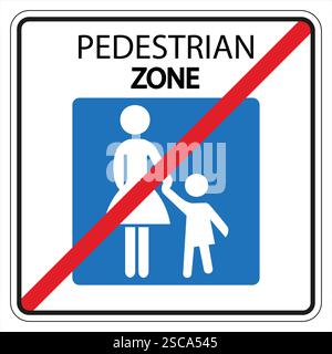 End of pedestrian zone sign with mother and child, red diagonal line crossing blue square Stock Vector