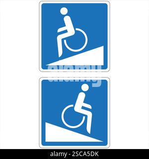 Two blue and white square accessibility signs featuring the international symbol of access (isa) using a ramp Stock Vector