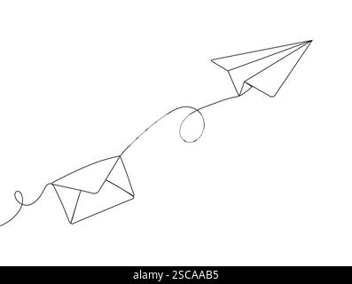 paper envelope in a continuous one-line drawing style. A simple and minimalist Stock Vector