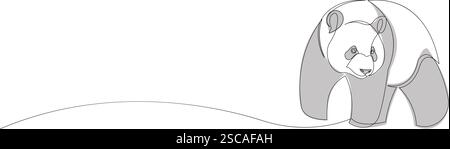 Continuous line drawing of panda bear. Panda animal in one line art style. Vector illustration Stock Vector