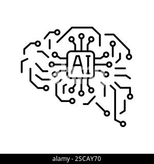 AI black line icon. Vector isolated element. Editable stroke. Stock Vector