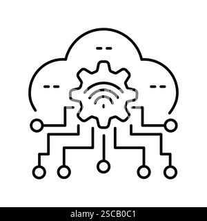 Cloud computing black line icon. Vector isolated element. Editable stroke. Stock Vector