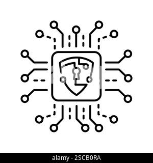 Cybersecurity black line icon. Vector isolated element. Editable stroke. Stock Vector
