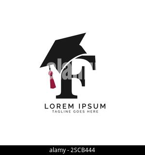 Letter F with Graduation Cap Logo. Alphabet F Education Hat icon Stock Vector