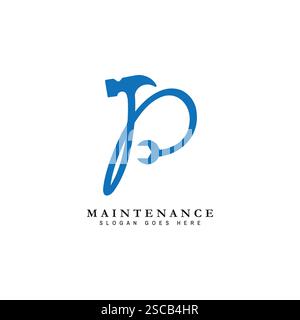 Letter P House Maintenance Logo. Alphabet P Building Construction Icon Stock Vector