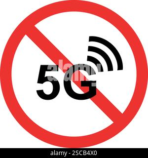 5G network prohibited sign. Forbidden signs and symbols. Stock Vector
