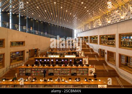 Reading room of the modern public library in the Eemhuis, the cultural center of Amersfoort on the Eemplein. Stock Photo