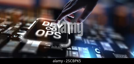 DevOps Development and Operations Integration for Efficient Delivery, projection on a virtual screen, Business and Technology Concept. Stock Photo