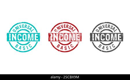 Universal Basic Income stamp icons in few color versions. Periodic payment citizens earnings concept 3D rendering illustration. Stock Photo