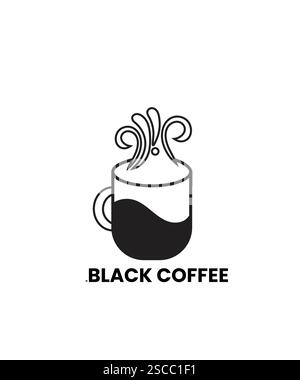 black coffee cup logo, black coffee logo with steam, abstract black coffee cup logo Stock Vector