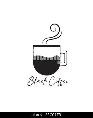 black coffee cup logo, black coffee logo with steam, abstract black coffee cup logo Stock Vector