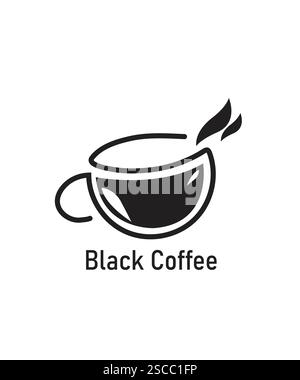 black coffee cup logo, black coffee logo with steam, abstract black coffee cup logo Stock Vector