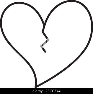 Cracked heart doodle style Hand drawn trendy flat style love isolated icon Romantic symbol of love for web graphic design poster tattoo Valentines Day Greeting card line art Vector illustration Stock Vector