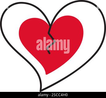 Cracked heart doodle style Hand drawn trendy flat style love isolated icon Romantic symbol of love for web graphic design poster tattoo Valentines Day Greeting card line art Vector illustration Stock Vector