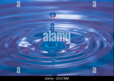 Water drop falling into water making a perfect concentric circles Stock Photo