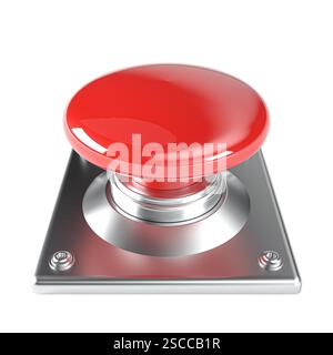 Shiny red emergency button on transparent background 3d Stock Photo