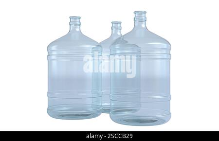 Three large water bottles on transparent background 3d Stock Photo