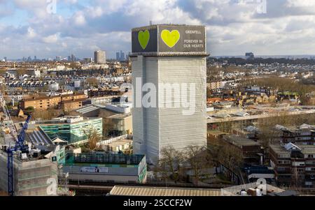 London, UK. 6th Feb, 2025. View of Grenfell Tower Deputy Prime Minister, Angela Rayner, has decided to demolish Grenfell tower and replace it with a memorial. Angela Rayner met with families and survivors of the Grenfell fire on Wednesday night to tell them the remains of the building would be demolished. Credit: Karl Black/Alamy Live News Stock Photo