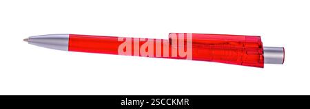 Red ballpoint pen cropped against a white background Stock Photo