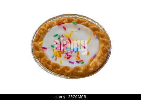 tart from Birthday Cake Tarts from Mr Kipling isolated on white background  - exceedingly good cakes, sprinkles vanilla sponge & fruity jam Stock Photo