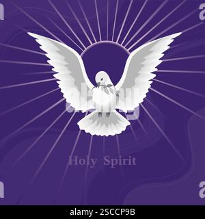 Holy Spirit Dove with olive branch vector poster. Christian holiday Pentecost Trinity Sunday concept. Church sacrament hope belief symbol. Biblical Stock Vector