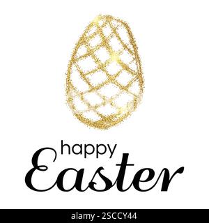 Hand Drawn Easter Egg with Gold Glitter Effect on a white background. Vector illustration Stock Vector
